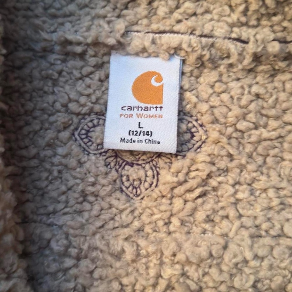 Carhartt Sherpa Shearling Trim Barn Coat Womens S / Girls L Brown Ranch Workwear - Picture 5 of 10